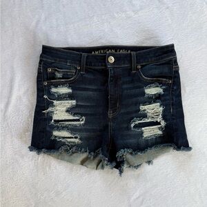 American Eagle Outfitters Ripped Jean Shorts - Dark Blue